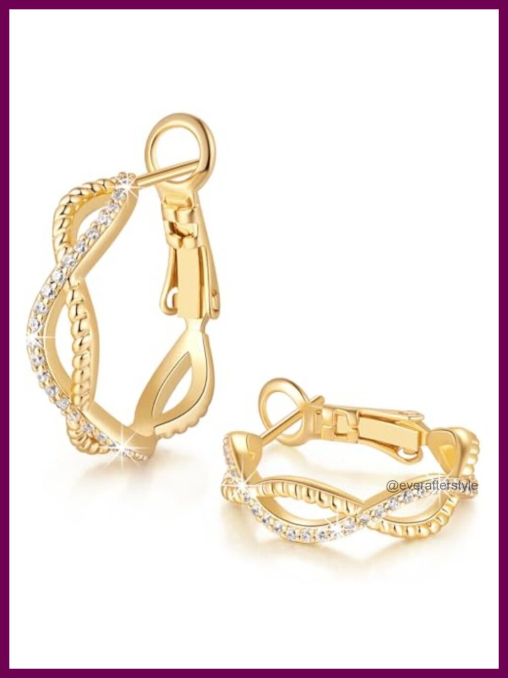 14K Gold Plated Hoop Earrings Cubic Zirconia Twist Design Women's